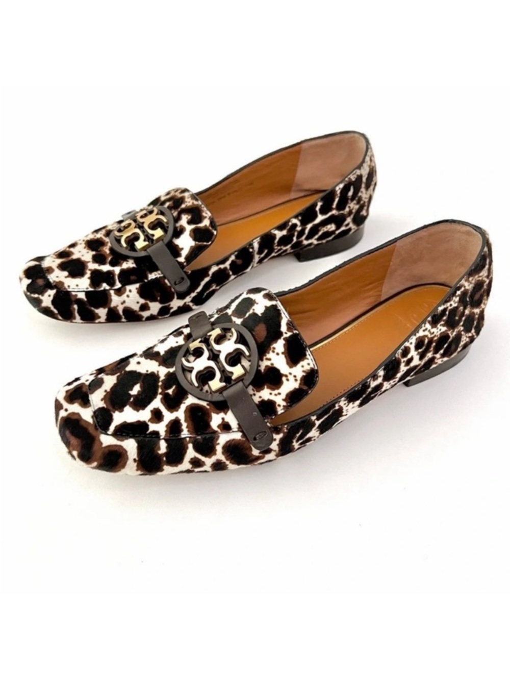 TORY BURCH | Cream Leopard Gold Haircalf‎ Metal Miller Loafers 7.5M
